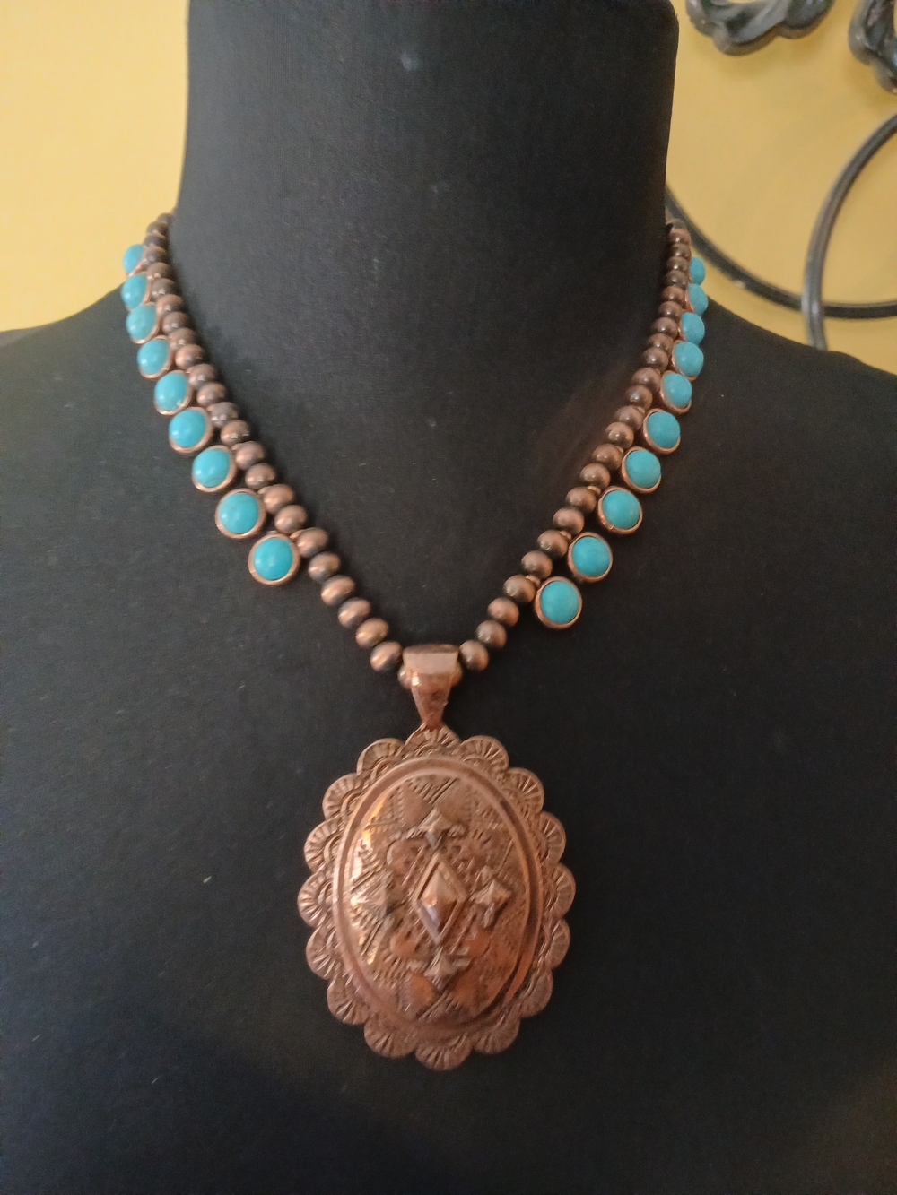Turquoise Bead Copper Pendant Necklace - Women Jewelry